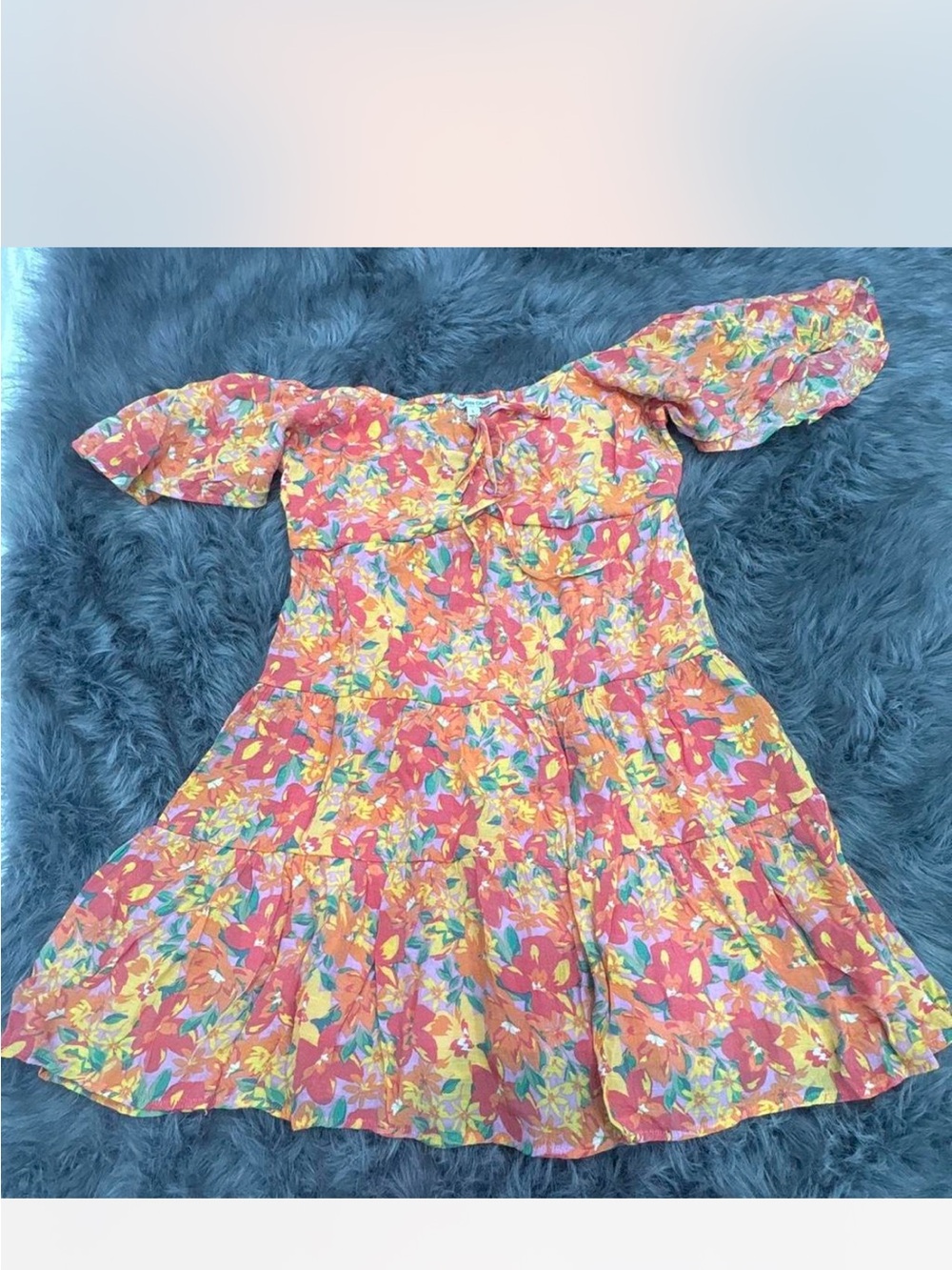 Girls Coral Floral Off-Shoulder Tiered Dress